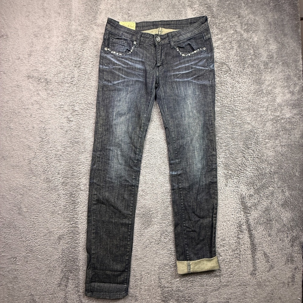 Machine Pour Neuf Mode Bejeweled Y2K Denim Jeans Womens 30 Tall Dark Wash Denim
